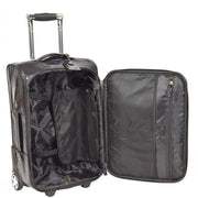 Real Leather Suitcase Cabin Trolley Hand Luggage A0518 Black Open