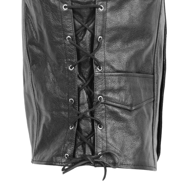 Mens Genuine Cowhide Black Leather Waistcoat Laced Sides Bikers Gilet Capone Feature 1