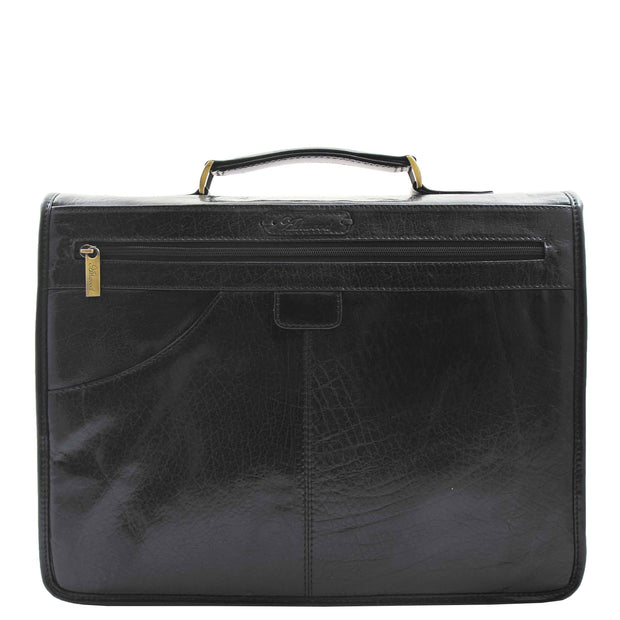 Mens Italian Leather Black Briefcase Expandable Office Bag Laptop Case - Thomas 1
