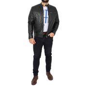 Trendy Genuine Soft Leather Biker Zipper Jacket For Men Rider Black Full