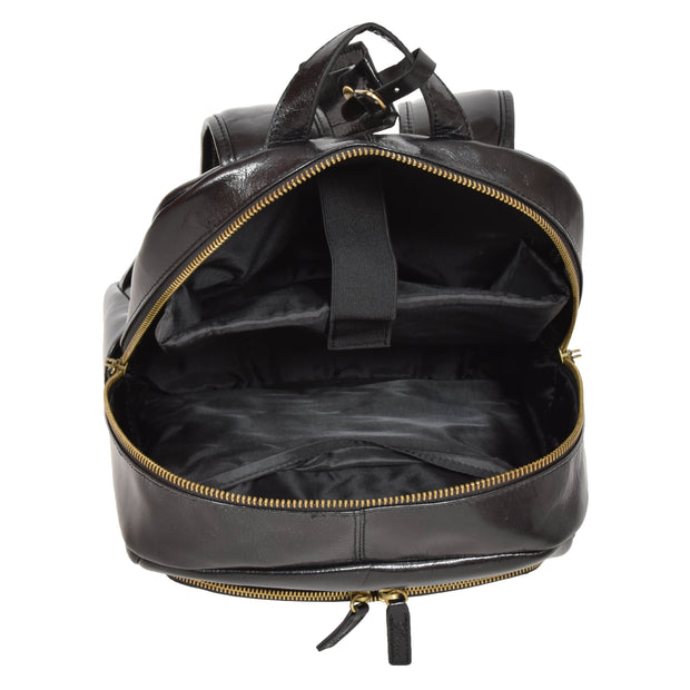 Womens Backpack Black Real Leather Large Travel Rucksack Cora Open