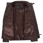 Mens Soft Genuine Leather Trendy Safari Jacket with Waist Belt DAX Brown 7