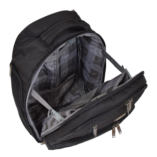Wheeled Backpack Cabin Hand Luggage Travel Bag Hiking Rucksack Jenkins Black Open