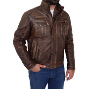 Rust Rub Off Biker Leather Jacket For Men Vintage Rugged Style Coat Mario Front 2