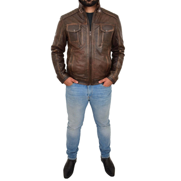 Mens Real Leather Vintage Brown Rub Off Antique Jacket Aron Full
