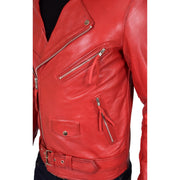Mens Brando Biker Leather Jacket Elvis Red feat 2