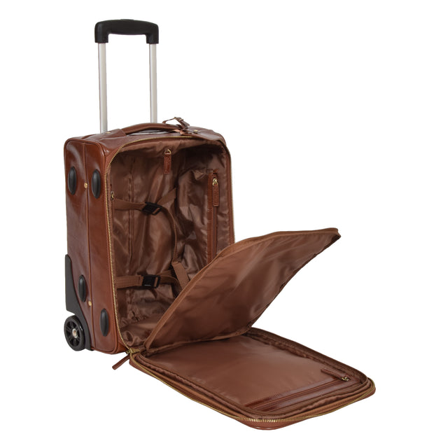Exclusive Leather Trolley Hand Luggage Cabin Suitcase Concorde Chestnut Open 1