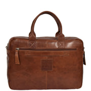 Pure Leather Briefcase Laptop Satchel Office Business Bag Otis Cognac Back