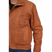 Mens Classic Bomber Nubuck Leather Jacket Alan Tan feature 1