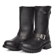 Real Leather Round Toe Buckle Design Biker Boots ATB45H Black Pair 2