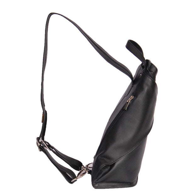 Womens Luxury Leather Backpack Hiking Rucksack Organiser Bag A58 Black Side