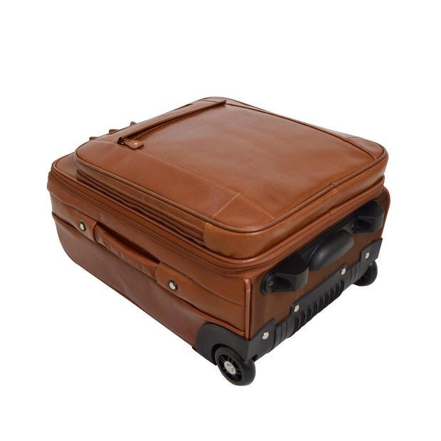 Luxurious Cognac Leather Cabin Size Suitcase Hand Luggage Beverley Hills Letdown