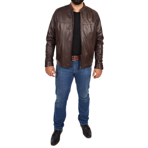Mens Genuine Leather Jacket Regular Fit Coat Amos Brown Full