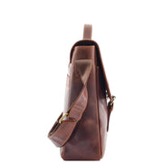 Mens Genuine Leather Briefcase Satchel Laptop Business Bag Major Brown Side