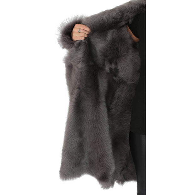 Womens Luxurious Toscana Long Coat Real Sheepskin Pamela Grey inside