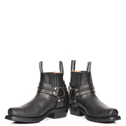 Real Leather Square Toe Cowboy Ankle Boots AR70 Black Pair 1