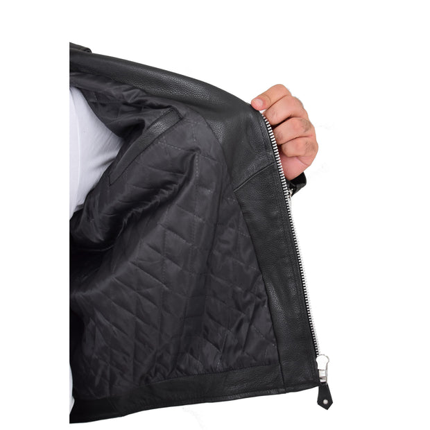 Mens Black Cowhide Biker Jacket With Leather Fringes Belt Tasselled Coat Bill Lining