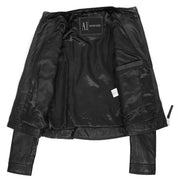 Womens Real Leather Biker Style Jacket Removable Hood Fitted Quilted Ally Black