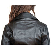 Womens Fitted Mid Length Biker Leather Jacket Hannah Black Feature 3