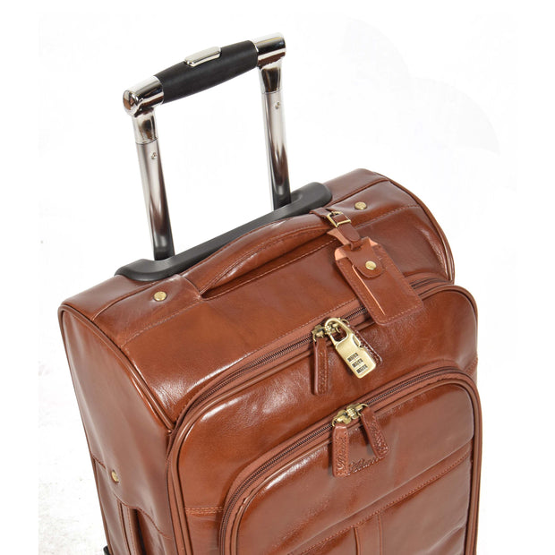 Real Leather Suitcase Cabin Trolley Hand Luggage A0518 Chestnut Feature