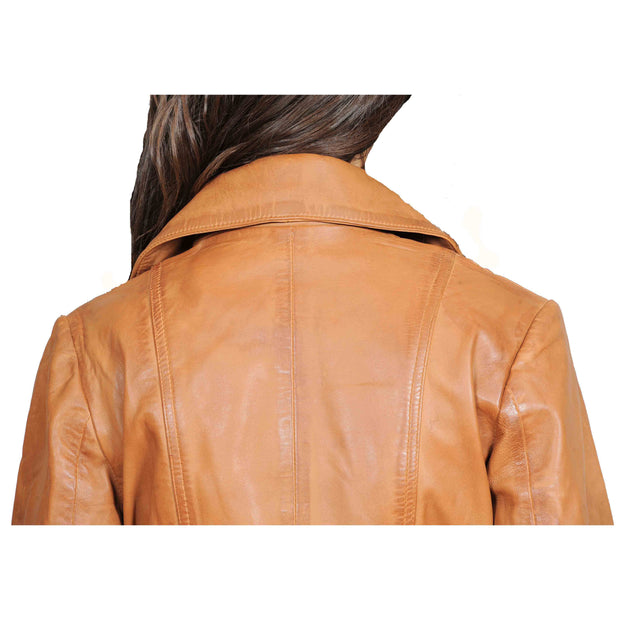 Womens Fitted Mid Length Biker Leather Jacket Hannah Tan Feature 3