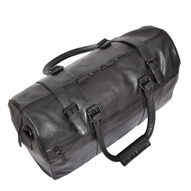 Black Luxury Leather Holdall Travel Duffle Weekend Cabin Bag Targa Top