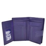 Womens Soft Real Leather Purse Trifold Booklet Clutch AL22 Purple Open 3
