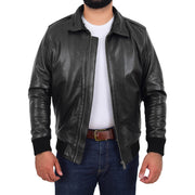 Mens Genuine Cowhide Pilot Leather Jacket Sheepskin Collar Bomber Dylan Black Without Collar