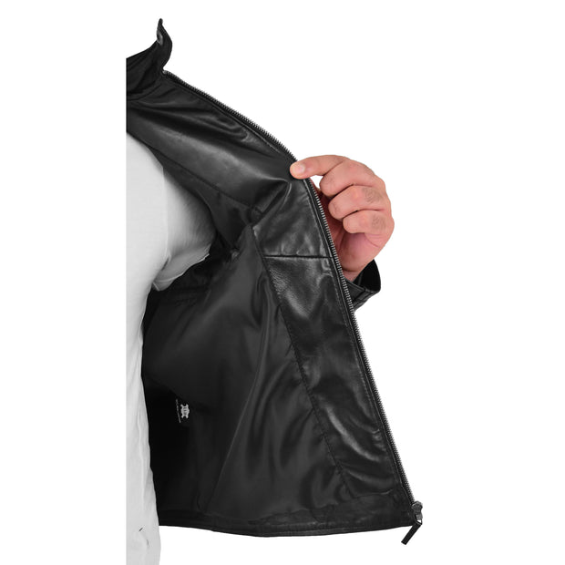 Mens Soft Leather Biker Jacket High Quality Quilted Design Tucker Black Lining