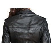 Womens Fitted Biker Style Leather Jacket Betty Black shoulder