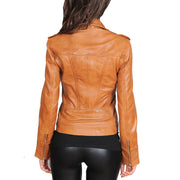 Womens Fitted Biker Style Leather Jacket Betty Tan Back