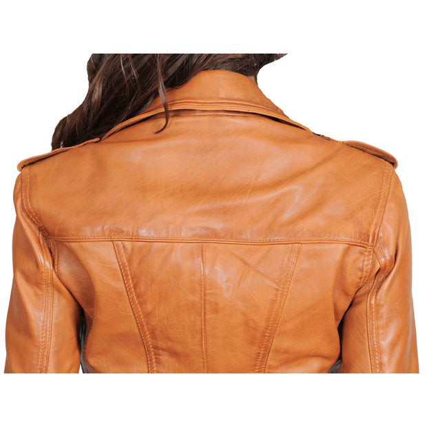 Womens Fitted Biker Style Leather Jacket Betty Tan Feature 1