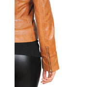 Womens Fitted Biker Style Leather Jacket Betty Tan Feature 2