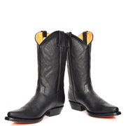 Real Leather Pointed Toe Cowboy Boots ALBH57 Black Pair 1
