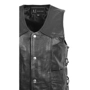 Mens Genuine Cowhide Black Leather Waistcoat Laced Sides Bikers Gilet Capone Feature 2