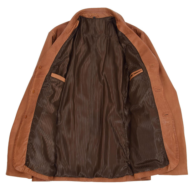 Mens Leather Blazer Real Lambskin Jacket Dinner Suit Style Coat Dean Cognac Lining
