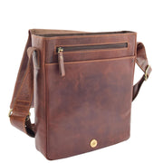 Mens Real Brown Leather Tall Messenger Bag Flight Shoulder Organiser Mayer Open 1