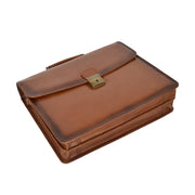 Mens Briefcase Italian Leather Soft Slim Satchel Business Bag Boris Tan Back Letdown