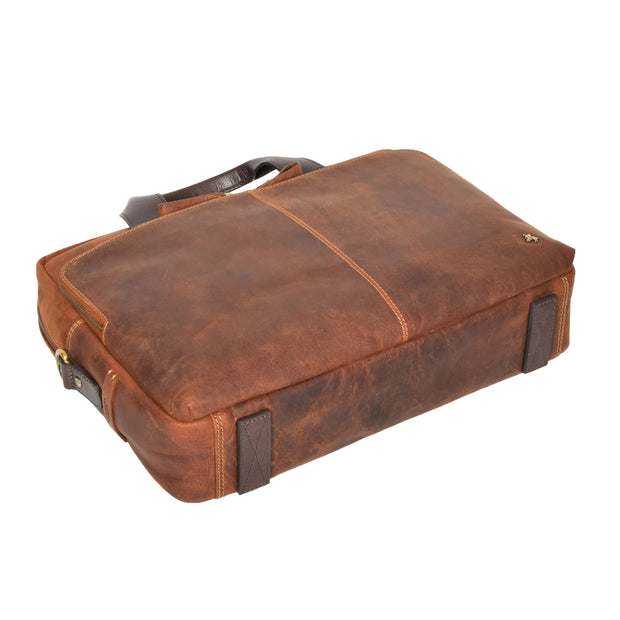 Leather Briefcase Vintage TAN Messenger Shoulder Bag Hanoi Back Letdown