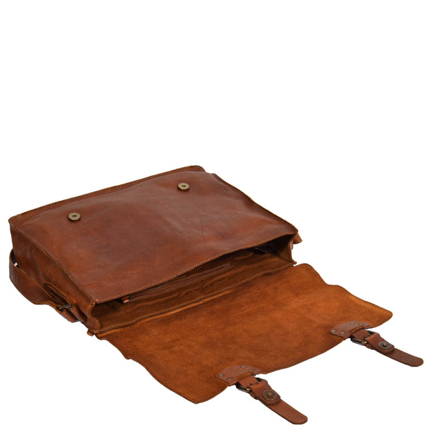 Mens Real Leather Satchel Messenger Bag Lewis Brown Letdown Open