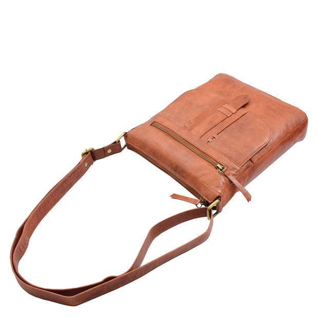 Womens Genuine Soft Vintage Leather Crossbody Messenger Bag Jill Cognac 5
