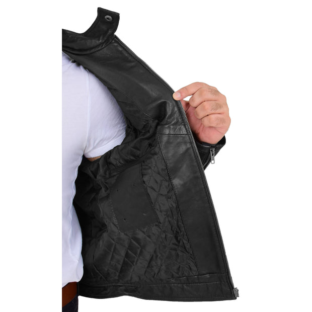 Trendy Genuine Soft Leather Biker Zipper Jacket For Men Rider Black Lining