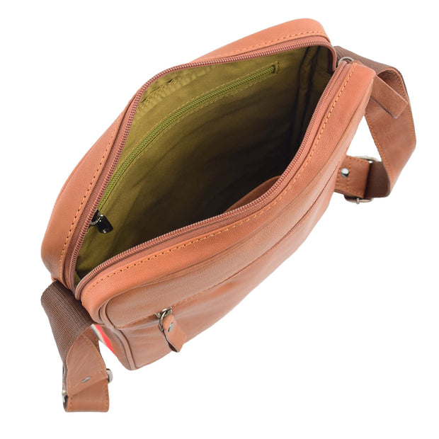 Mens Genuine Leather Messenger Flight Shoulder Bag Organiser Eric Tan Open