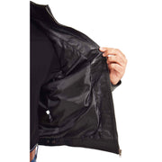 Mens Genuine Leather Biker Jacket Fitted Zip Up Coat Felix Black Lining