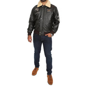 Mens Pilot Bomber Leather Jacket Spitfire Brown full view