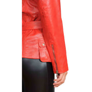 Womens Fitted Mid Length Biker Leather Jacket Hannah Red Feature 4