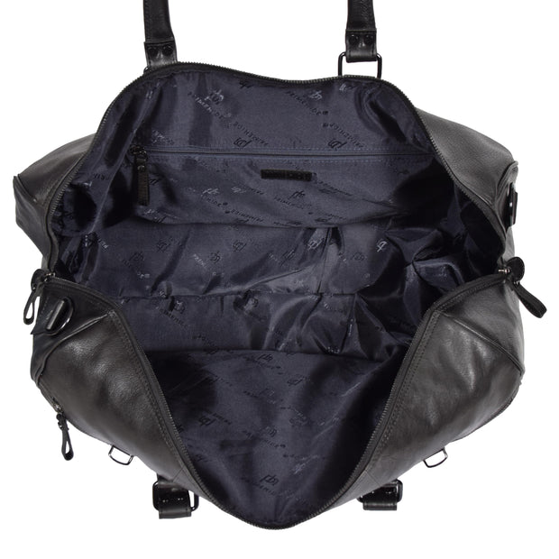 Black Luxury Leather Holdall Travel Duffle Weekend Cabin Bag Targa Open