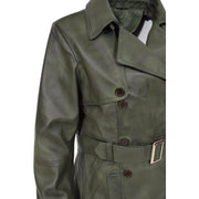 Womens Soft Leather Trench Coat Olivia Green Feature