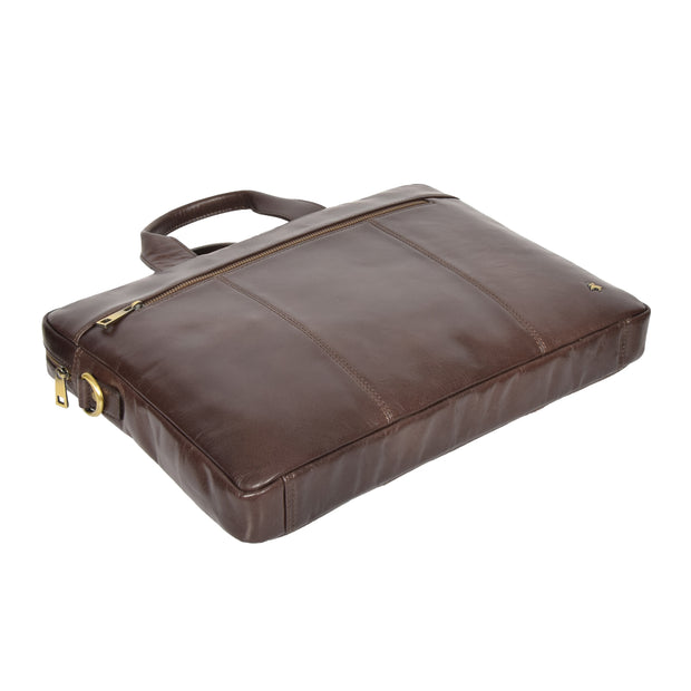 Laptop Briefcase Real Leather Business Bag Messenger Satchel Brown Nice Back Letdown