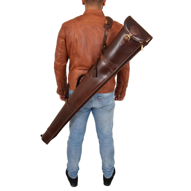 Real Leather Gun slip Bag Shooting Shotgun Rifle Holster Case Artemis Brown 2